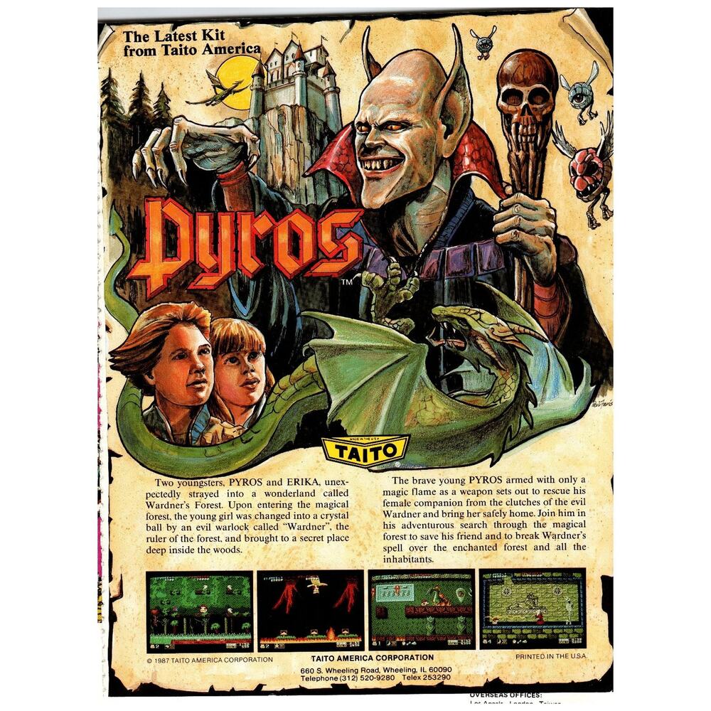 Taito Pyros Video Game Ad 1987 Arcade Fantasy Retro Art